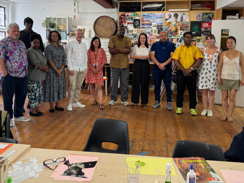 Stephanie Peacock MP, Gavin Barlow from FAC, and staff and participants at The Old Fire Station, Oxford pose for a photo