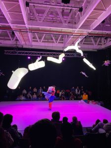 Characters on stage during a performance of A Forest (Chile)